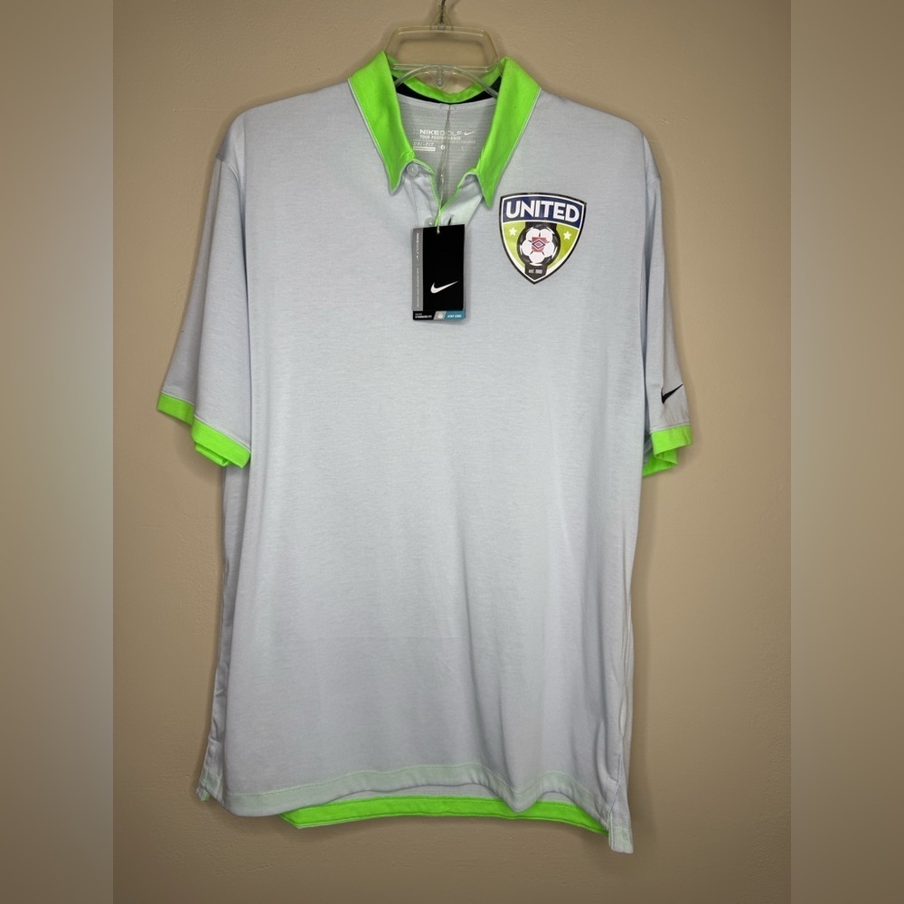 NWT Nike Golf Tour Performance Dri-Fit Polo Shirt Gray Green Trim United Large